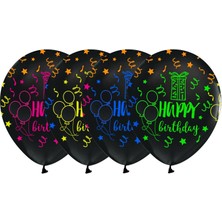 Kidspartim Siyah Üzeri Happy Bırthday Baskılı Balon