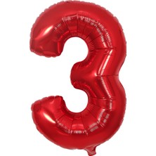 Best Parti Kırmızı Folyo Balon 3 Rakamı 100 cm 40 İnç Canlı Renkli Etkinlikler İçin