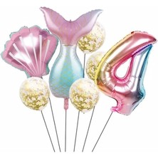 Best Parti Deniz Kızı Kuyruk Folyo Set Konsept Doğum Günü Set 4 Yaş Balon