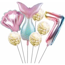 Best Parti Deniz Kızı Kuyruk Folyo Set Konsept Doğum Günü Set 7 Yaş Balon