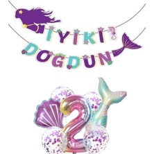 Best Parti Deniz Kızı Iyiki Doğdun Folyo Balon Doğum Günü Set 2 Yaş