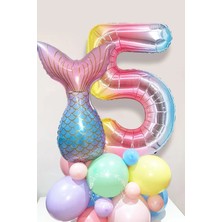 Best Parti Deniz Kızı Kuyruğu Karşılama Seti 5 Yaş Rakam Balonlu