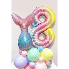 Best Parti Deniz Kızı Kuyruğu Karşılama Seti 8 Yaş Rakam Balonlu