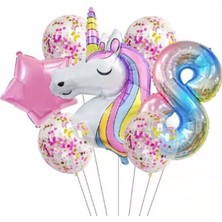 Best Parti Unicorn Balon Folyo Set Konsept Doğum Günü Set Yaş 8