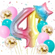 Best Parti Gökkuşağı Rengarenk Yıldız Balon Set 4 Yaş