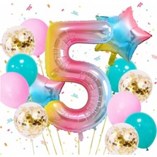 Best Parti Gökkuşağı Rengarenk Yıldız Balon Set 5 Yaş