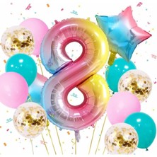 Best Parti Gökkuşağı Rengarenk Yıldız Balon Set 8 Yaş