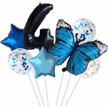 Best Parti Mavi Kelebek Balon Set Yıldız Balon Folyo Set Doğum Günü Set Yaş 4