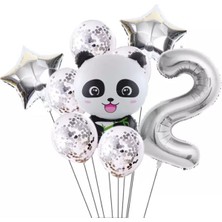 Best Parti Panda Temalı Gümüş Renk Duğum Günü Parti Seti Yaş 2