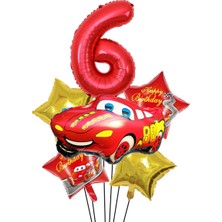 Best Parti Kırmızı Araba Yıldız Rakam Folyo Balon Seti Yaş 6