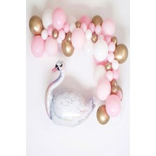 Rönesans Parti Kuğu Balon Pembe Beyaz Krom Gold Balon Seti