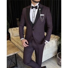 Adam Tailor Italyan Kesim Ceket Yelek Pantolon Damatlık Set Bordo T7467