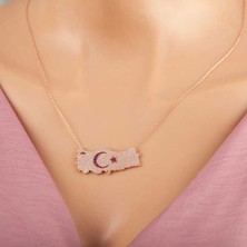 Gumush Gümüş Rose Ay Yıldız Türkiye Haritası Kadın Kolye