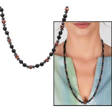 Gümüş Hediye Al Makrome Örgülü Oniks-Kırmızı Jasper Kombinli Doğaltaş Kadın Kolye