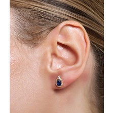 ÇGK KUYUMCULUK Mavi Damla Çivi Altın Küpe CGKKP0017