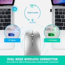 Haoruiqi Şarj Edilebilir USB Kablosuz Çift Mod Bluetooth Uyumlu 5.0 + 2.4ghz 1600DPI Fare(Yurt Dışından)