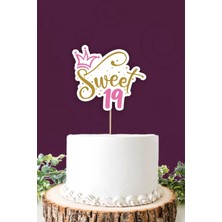 Neşeli Günlerim Sweet 19 Pembe-Gold Pasta Süsü Kalın Kağıt