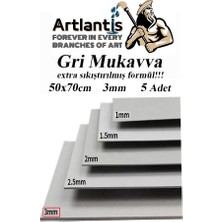 Artlantis Mukavva Gri 3 mm 50X70 cm 5 Adet Sert Karton Ekstra Sıkıştırılmış 50*70 Mukavva Gri Renkli 3mm 5 Adet