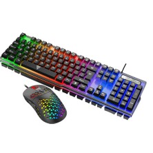 Haoruiqi Rgb Mekanik Ergonomik USB Kablolu Arkadan Aydınlatmalı Klavye Fare Set - Siyah (Yurt Dışından)