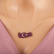 Gumush Gümüş Gold Ay Yıldız Türkiye Haritası Kadın Kolye