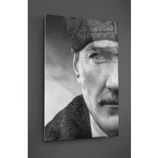 Taulart Atatürk Yarı Portre Siyah Beyaz Cam Tablo