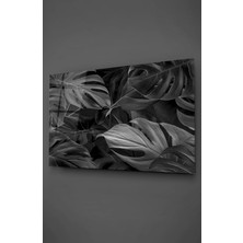 Taulart Siyah Beyaz Yapraklar Cam Tablo