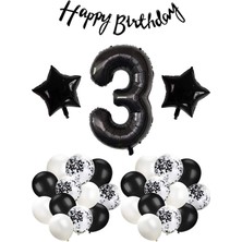 Best Parti Siyah Doğum Günü Kutlama Seti Yaş 3