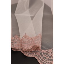 Perhal Etek İşlemeli Grek Pembe Renk Pilesiz Tül Perde