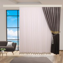 Perhal Etek İşlemeli Grek Altın Gold Renk 1-3 Sık Pileli Tül Perde