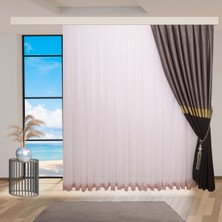 Perhal Etek İşlemeli Grek Pembe Renk 1-2 Seyrek Pileli Tül Perde