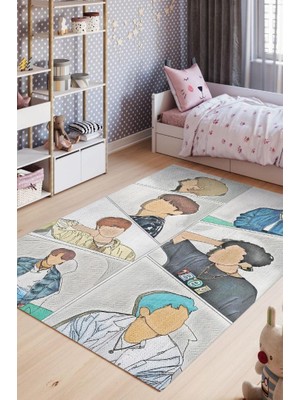 Homshtag BTS Pamuklu Dokuma Tabanlı Yıkanabilir Dekoratif Halı