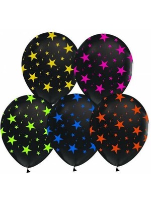 Kidspartim Karışık Renk Yıldız Baskılı Siyah Balon