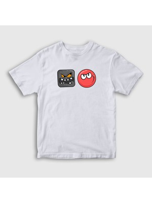 Presmono Unisex Çocuk Beyaz Evil Square Oyun Red Ball T-Shirt