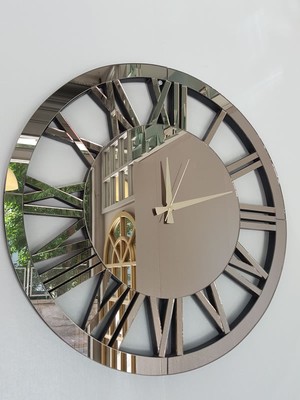 Ayna Denizi Circle Bronze Model Bronz Renk 60 Cm Dekoratif Aynalı Duvar Saati
