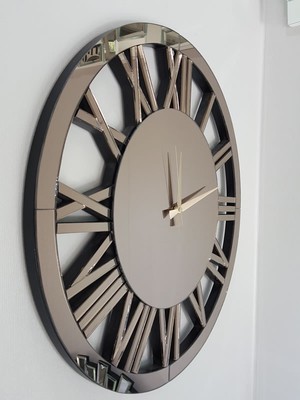 Ayna Denizi Circle Bronze Model Bronz Renk 60 Cm Dekoratif Aynalı Duvar Saati