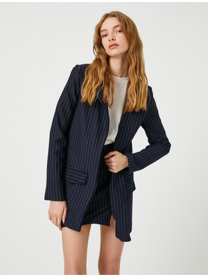 Koton Blazer Ceket Uzun Cep Detaylı Çizgili