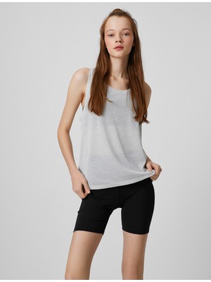Koton Kolsuz Tişört Simli Halter Yaka Relax Fit