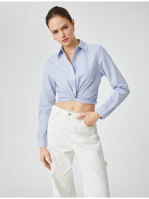 Koton Crop Gömlek Düğüm Detaylı Uzun Kollu Pamuklu