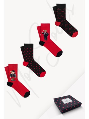 Mono Socks Hediye Kutulu 4'lü Teddy Bear Sevgililer Günü Çorabı