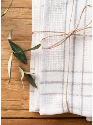 Barine Waffle Mutfak Havlusu Set Off 2 Krem-Gri