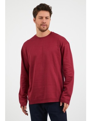 Odelon Erkek Günlük Bisiklet Yaka Rahat Oversize Spor Sweatshirt Bordo