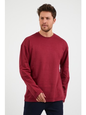 Odelon Erkek Günlük Bisiklet Yaka Rahat Oversize Spor Sweatshirt Bordo