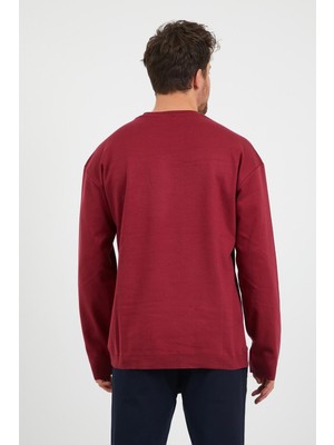 Odelon Erkek Günlük Bisiklet Yaka Rahat Oversize Spor Sweatshirt Bordo