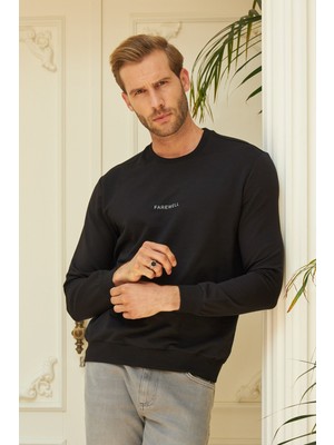 Odelon Erkek Bisiklet Yaka Oversize Sweatshirt Siyah