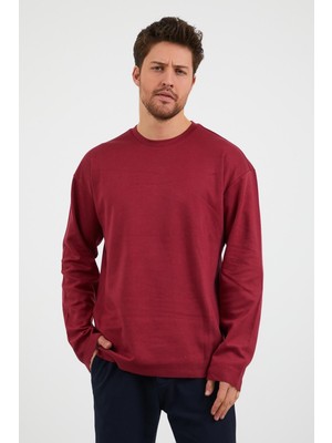 Odelon Erkek Günlük Bisiklet Yaka Rahat Oversize Spor Sweatshirt Bordo