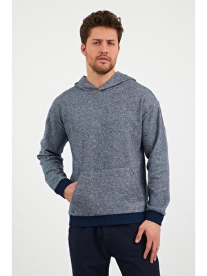 Odelon Erkek Kapüşonlu Kanguru Cepli Günlük Sweatshirt Mavi