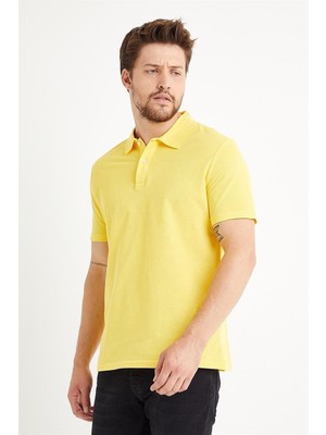 Odelon Erkek Basic Polo Yaka Tişört (Regular Fit) Sarı