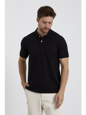 Odelon Erkek Basic Polo Yaka Tişört (Regular Fit) Siyah