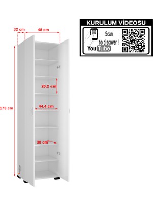 Modilayn Raflı Çok Amaçlı Beyaz Dolap ARD104