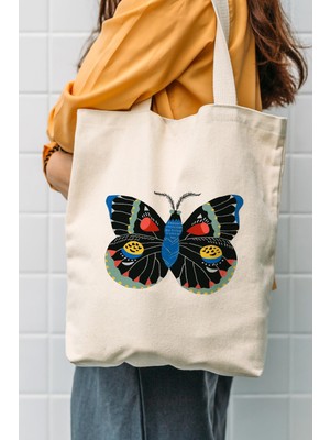 Çınar Bez Çanta Butterfly Baskılı Kanvas Bez Çanta